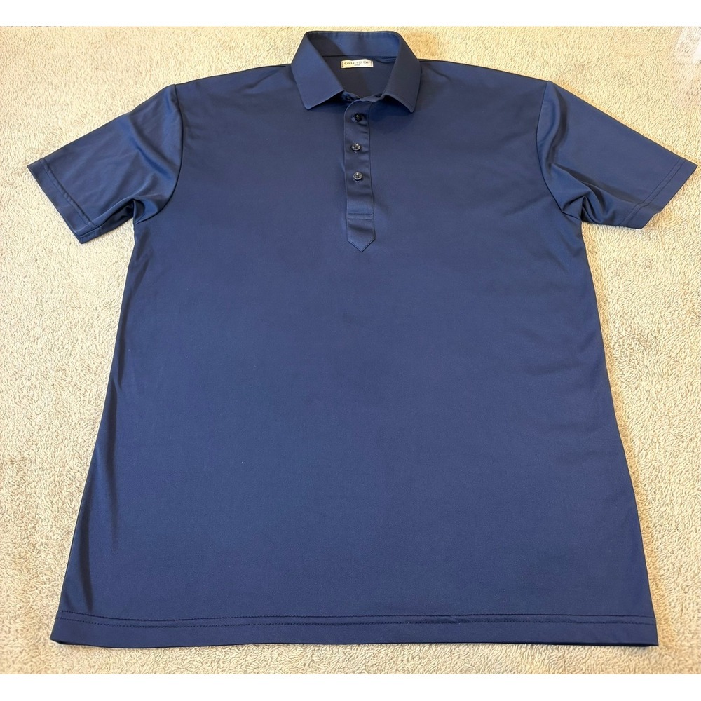 Collars & Co Mens Large Navy Blue Dress Collar Polo Shirt Short Sleeve Comfort